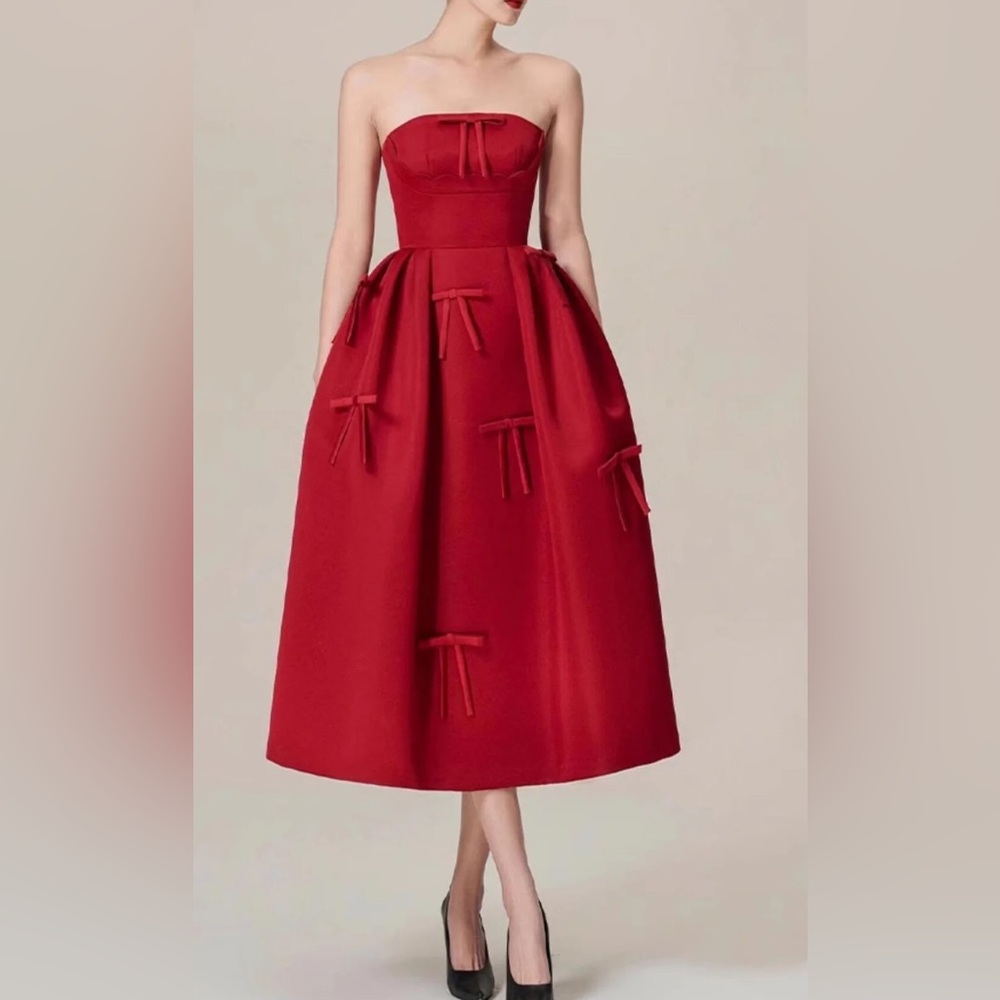 WINE RED STRAPLESS Holiday MIDI DRESS size Medium